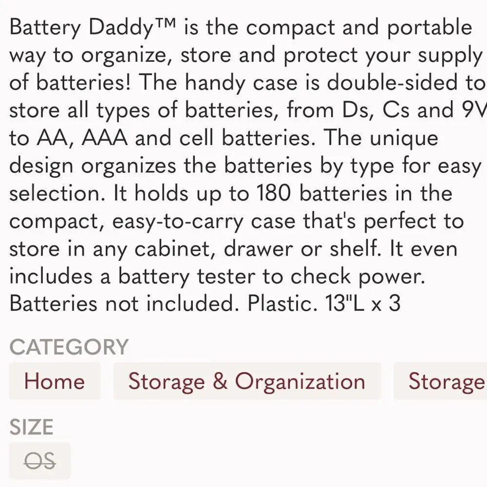 ‎Battery Daddy Battery Organizer and Storage Case